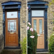 Solidor composite door replacement in West Yorkshire, with bespoke frosted glass