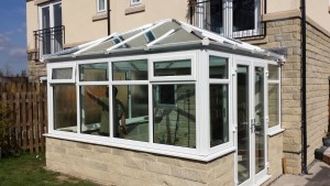 White conservatory with French doors